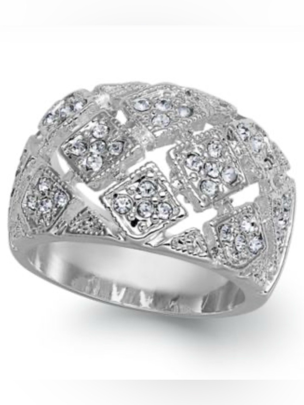 Charter Club Silver Wide Band Ring with Geometric Crystal Accents Silver Size 10 - Picture 2 of 9